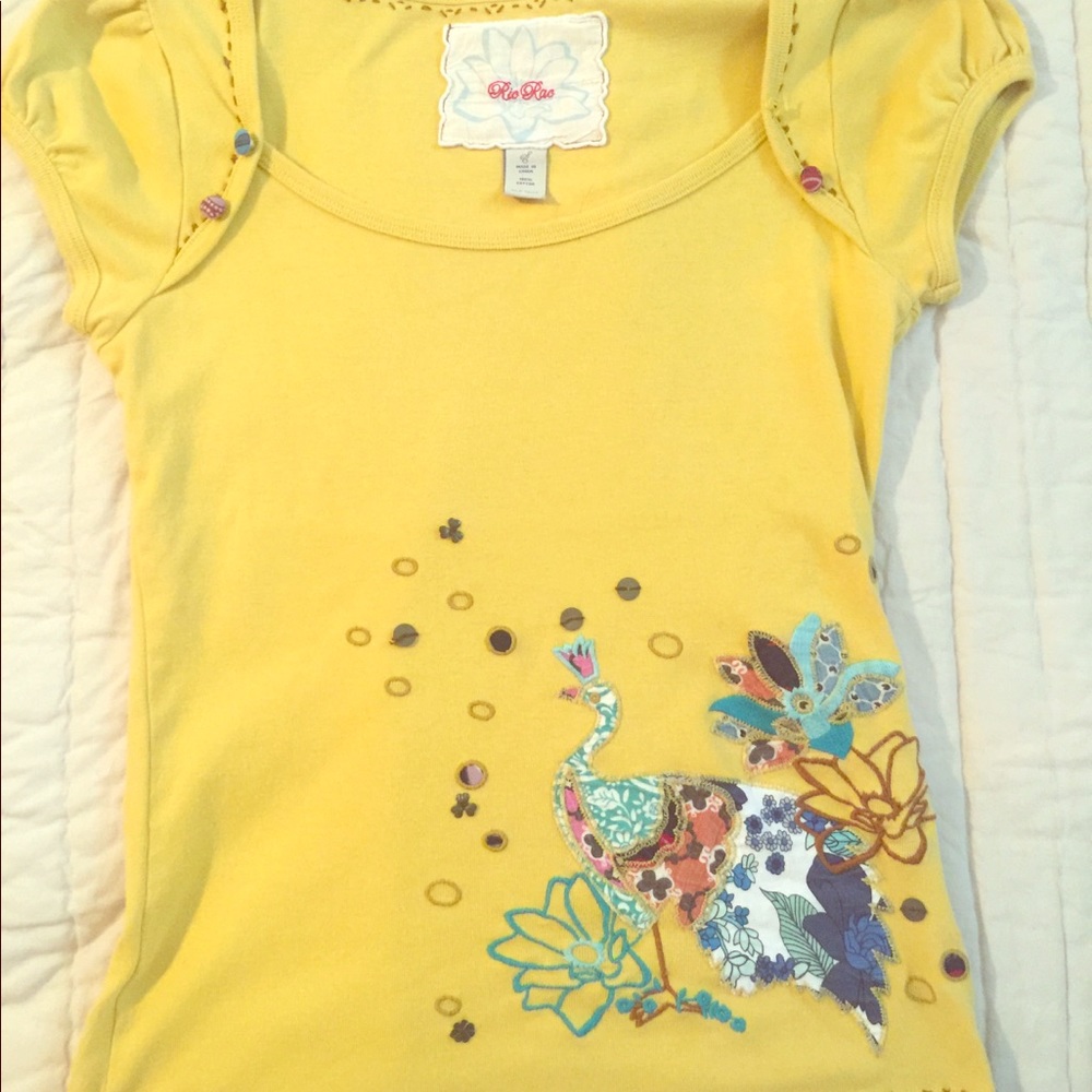 Anthropology Ric Rac capped sleeve peacock shirt